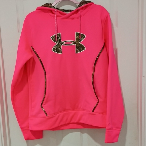 Under Armour Neon Pink Hoodie with Camo Accents - Picture 1 of 5